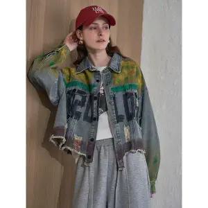 [하프클럽/]페인팅 포인트 셔츠 카라 데님 자켓 LN04JK701