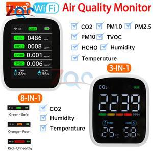 투야 WIFI 8 in 1 공기질 모니터 CO2 HCHO TVOC PM1.0 PM2.5 측정기 온도 습도계 이산화탄소 감지기