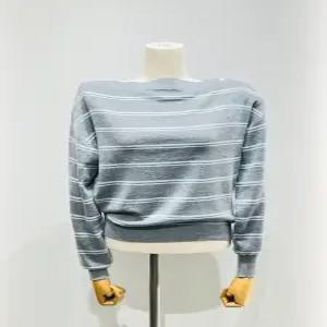 스트라이프 보트넥 니트