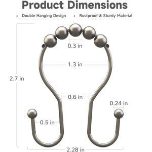 호환 12 Pcs 샤워 커튼 링  스테인레스 후크  녹 방지  슬라이딩 안티 드롭 더블 링
