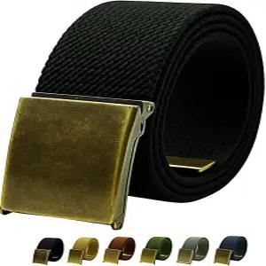 앤티크 황동 플립탑 버클과 팁 허리 사이즈가 최대 45인치인 캔버스 벨트 웹 군용 골프