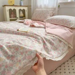 [러빙랩] 핑크로즈 차렵 이불 침대시트 세트 200x230cm