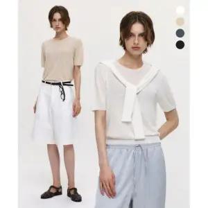 SUARE WOMEN (우먼)실크 린넨 라운드 하프 니트 - 4 COLOR 104099