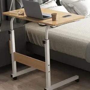 이동식 침대 테이블 다용도 바퀴형 노트북 높이 조절 테이블 사이드 스틸프레임 트레이 식사용 상판 원목