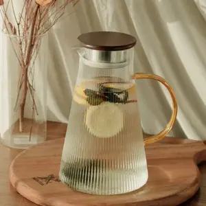 내열 유리 물병 우드 커버 내열 유리 물병 냉장고 홈카페 주전자 차용기 주스 용기