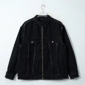 남자 여자 빈티지 컷오프 하이넥 스트릿 데님 자켓