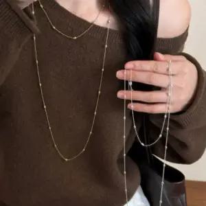 여자 슬림 비즈 롱 레이어드 써지컬 스틸 목걸이