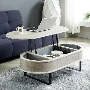 [하프클럽/셀러허브]듀얼안전 페리 거실테이블 타원형 리프트