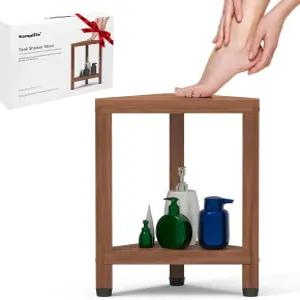 다리를 면도할 수 있는 샘라이프 티크 코너 샤워 스툴 수납 선반이 공간 절약형 풋레스트 내부 위한 방수