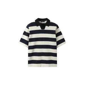 [커스텀멜로우](강남점) 네이비 볼드 스트라이프 카라 스웨터 CWWAM25413NYX