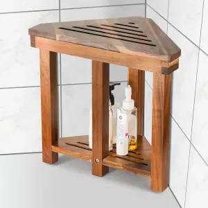 코너 샤워 스툴 면도 다리용 풋 받침대 내부 공간용 소형 아카시아 나무 방수 벤치 01