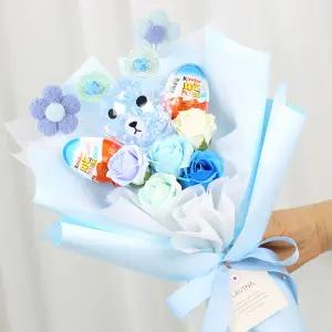 라비나 LED봉 킨더조이 꽃다발 블루 / 졸업식 입학식 연주회 발표회 사탕부케 비누꽃다발
