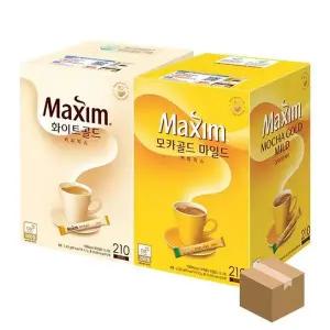 맥심 Q5J7W7W5 믹스커피 210T x 4개 박스 카골드 화이트골드