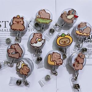 1pcs Capibala 배지 릴개폐식 Id 매는 밧줄 이름 태그 카드 홀더 클립 간호사 의사 작업자 학생 용품