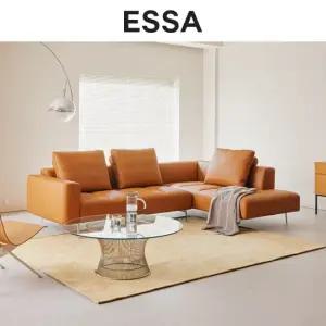 디에시즈 컴팩트 4인 오픈코너형 베티버 천연 면피 소가죽 소파