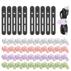 재사용 가능한 실리콘 케이블 타이 와이어 코드 정리함, USB 이어폰, 휴대폰 충전기, 마우스 고정, 50 개