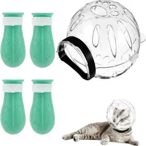 그루밍용 힌브켄라 고양이 입마개 거품 헬멧 통기성 후드 커버 목욕 네일 트리밍용 실리콘 발 신발 4개