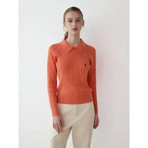 라파클럽 여성 미니 케이블 포켓 카라 니트
