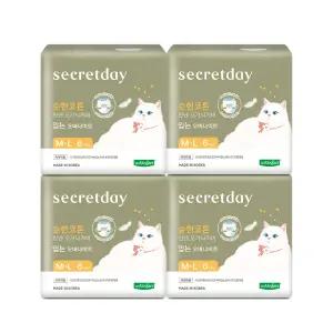 시크릿데이 순한코튼 오가닉린넨 입는 오버나이트 통기성업 중대형(M-L) 6개입 4팩