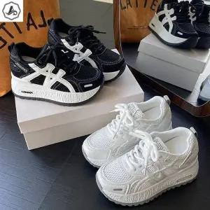 [애슬릿] 플랫폼 스니커즈 통굽 메쉬 배색 운동화 봄 5cm