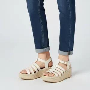 여성 플랫폼 에스파듀 레더 파리 베이지 피셔맨 웨지 샌들 JF5-A99)