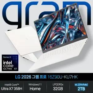 LG 그램 프로 16Z90U-KU7HK (울트라 X7 358H/32GB/2TB/WH) 에어로미늄화이트 초경량 노트북 JH