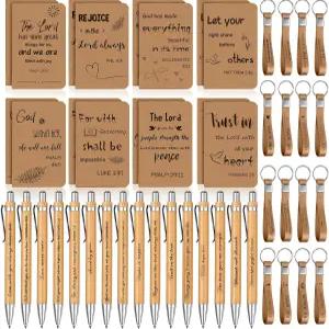 퍼쿱 48개 크리스천 파티 교회 주일 학교 사무용품 선물로 3 x 5 인치 종교 메모장 펜 성경 구절 열쇠고리