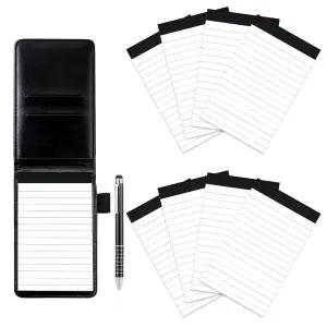 SAYEEC 10피스 작은 메모장 홀더 펜 미니 포켓 세트 가죽 노트북 포함 회의용 리필 8권 노트 패드당 안감