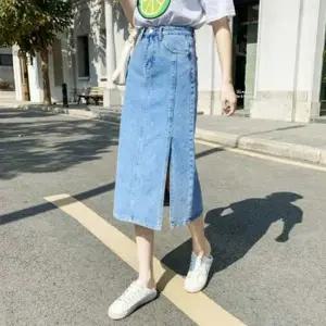 캐주얼 데님스커트 여성 청치마 롱 A라인 트임 스커트