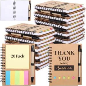 20세트 직원 감사 선물 펜 앤 스티키 노트가 포함된 대량 나선형 노트북 사무실 팀 교사 동료 자원봉사자를
