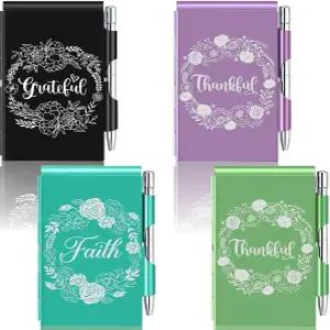 파장 4Pcs 메탈 영감 포켓 노트북 플립 알루미늄 노트 케이스 미니 동기 메모장 저널 사무실용 펜 리필