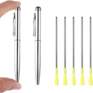 Qianyu 미니 펜 7팩 소형 볼펜 5개 리필 4인치 회전 포켓 작은 금속 단지갑 검은색 컴팩트 노트북 사무실