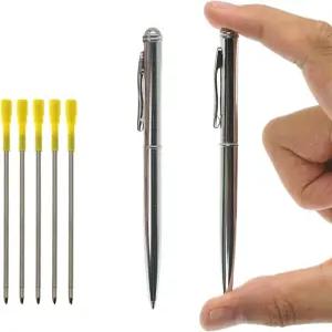 5개의 리필과 파우치가 포함된 ESSO 2팩 미니 펜 - 회전 메커니즘 금속 포켓 노트 필기용 EDC 접이식 100mm