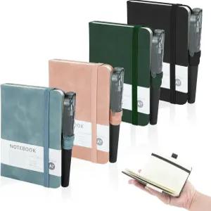 물라이빈 4팩 포켓 노트북 펜이 달린 A7 작은 저널 가죽 메모장 하드커버 미니 귀여운 홀더 페이지 마커