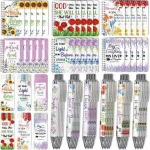여성을 위한 OSIMIG 90Pc 기독교 대량 선물에는 미니 성경 구절 메모장 30개 볼펜 및 북마크 기도 일지