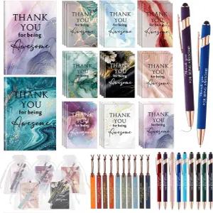 Qilery 10 세트 직원 감사 선물 벌크에는 미니 노트북 볼펜 가죽 북마크 드로스트링 포켓이 포함됩니다