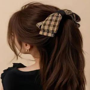 여성 3컬러 포니테일 올림 헤어핀 리본 체크 바나나핀