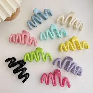 여성 4컬러 유광 웨이브 물결 헤어핀 올림머리 집게핀