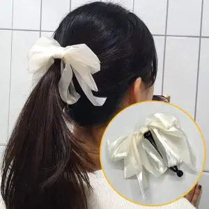 리본바나나핀 올림머리 쉬폰 왕리본 바나나핀 화이트