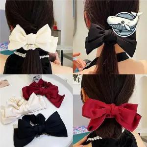 우아한 새틴 리본 헤어밴드 여성용 곱창 머리끈 당고머리밴드