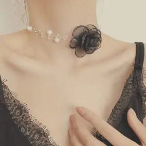 2컬러 러블리 클래식 장미 진주초커 로즈 비즈목걸이