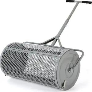 조절 가능한 손잡이 내구성 및 경량 비료 살포기 회색을 갖춘 잔디 정원 표토용 퇴비 금속 롤러 27인치