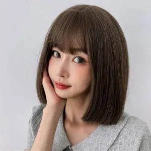 [골드스마일]단발 통가발 올리브브라운 중단발가발 칼단발가발