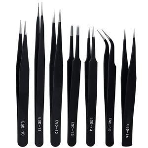 [미국배송] ZHIYE 정밀 ESD 정전기 방지 핀셋 전자제품 보석 제조 실험실 작업 수리 취미용 스테인리스 스틸 핀셋 세트 7개