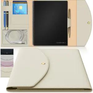 로켓북 플래너 및 저널용 A5 노트북 커버 - 펜 루프 카드 슬롯 포켓이 있는 슬림 비건 가죽 폴리오 코어