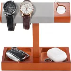 남성용 프로케이스 우드 워치 디스플레이 스탠드 홀더 T-바 디자인의 손목시계 타워 걸이식 시계 랙 나무