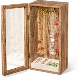 싱글바 목걸이 홀더 정리함 여성 소녀용 나무 주얼리 박스 링 트레이 디스플레이 및 보관이 가능한 회전식