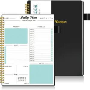 일일 플래너 날짜 미정 시간별 일정 캘린더 식사가 포함된 작업 목록 노트 남성/여성용 스파이럴 예약 정리