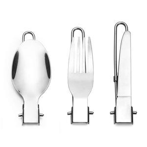 DZRZVD 캠프 플랫웨어 세트 - 스테인리스 스틸 스푼 포크 나이프 및 나일론 보관 가방 접이식 + 잠금 핸들 배낭/하이킹/캠핑용 초경량 식기 3온스