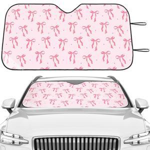 데이지이너 핑크 보우 자동차 앞유리 차양 귀여운 바이저 보호기로 더 시원한 차량용 내부 열 및 자외선 차단 55 x 27.6 인치